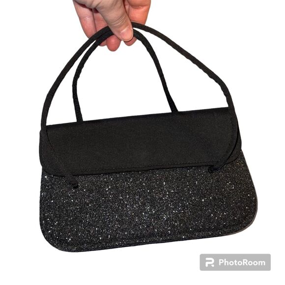 Vintage Womens Handbag Clutch Small Black Glitter Sparkle Formal Party Classic - Picture 2 of 9